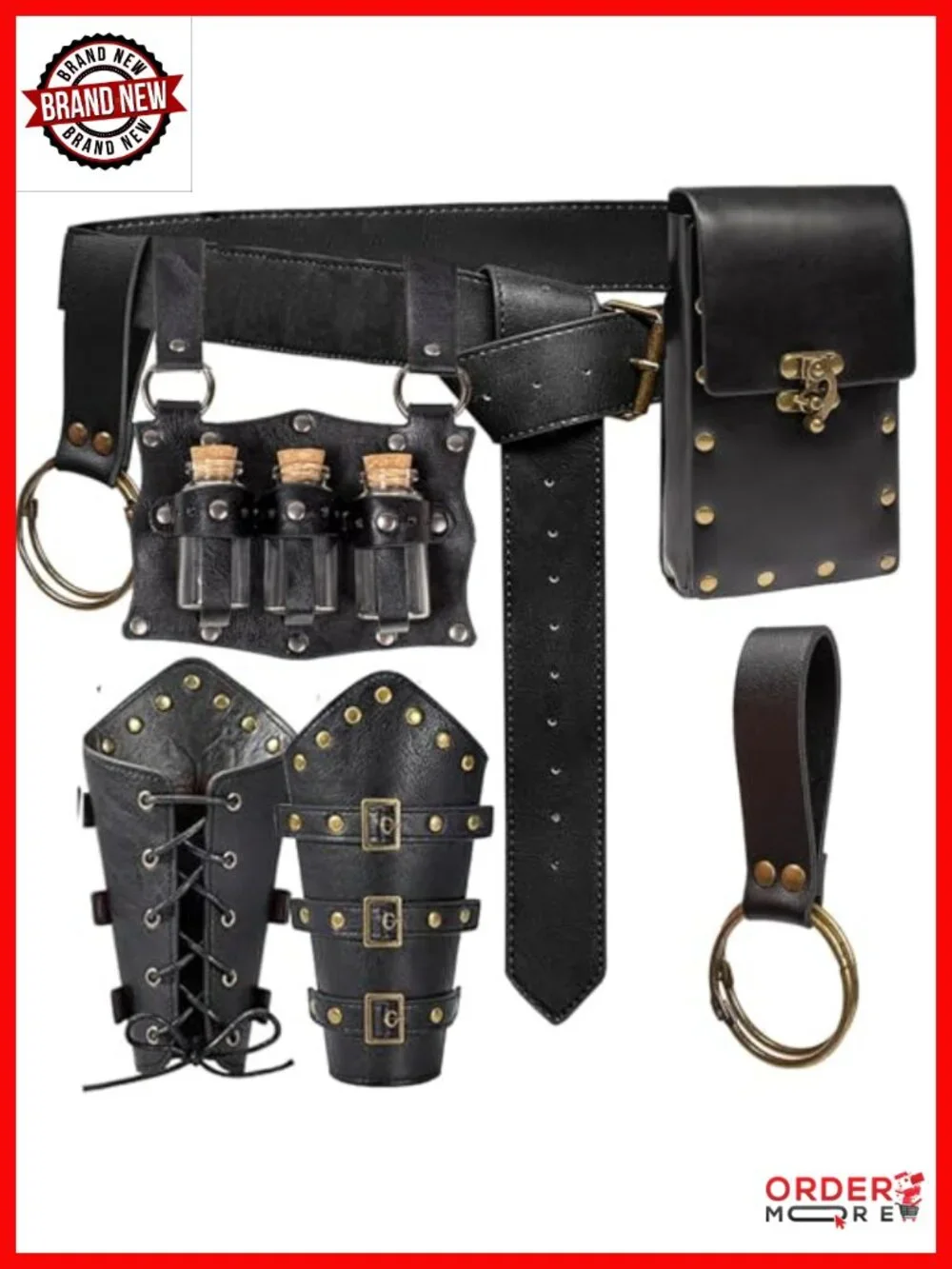 Leather Belt Pouch Viking Bracer Set Renaissance Medieval Costume Accessory